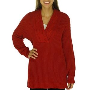 Lauren Ralph Lauren Women's Cable Knit V-Neck Sweater Size Small Red Tunic NEW